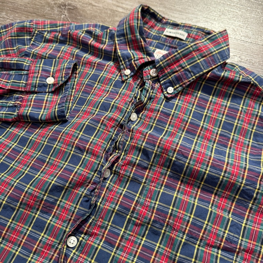 J Crew Shirt Mens Medium Plaid Multicolor Cotton Slim Untucked Heritage Casual‎